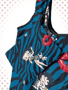 Betty Boop | ROMWE Large Capacity Foldable Tote Bag With Coin Pouch, Portable Shopping Bag - Royal Blue - View 5