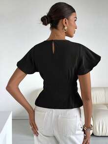 Siren Gaze Women's Solid Color Short Sleeve Shirt, Fashionable For Summer Black Casual - Black - View 6
