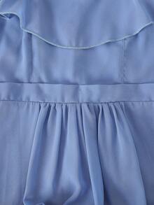 少女款，优雅蓝色吊带露肩雪纺长裙，适合晚宴、派对、圣诞节、万圣节、婚礼、舞会、毕业典礼、返校季及其他场合。 - 藍色 - 查看 8