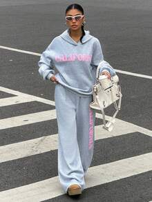 Muchica 两件套女士休闲连帽上衣和宽松裤子 - 灰色 - 查看 1