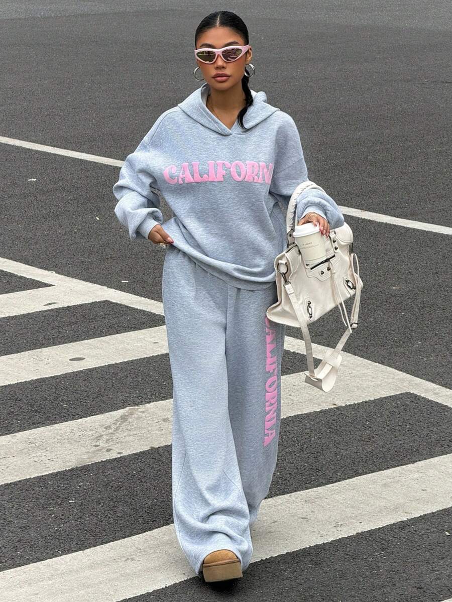 Muchica 两件套女士休闲连帽上衣和宽松裤子 - 灰色 - 查看 1