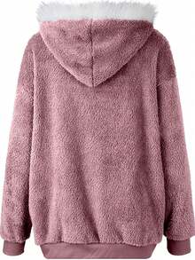 INAWLY Plus Size Women's Solid Color Contrast Color Faux Fur Collar Long Sleeve Jacket, Winter Fall Autumn - Red Violet - View 2
