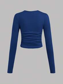 SHEIN EZwear 3件套女士休闲纯色圆领褶皱长袖T恤，秋冬季 - 彩色 - 查看 6