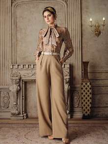 Anewsta Women's Spring New Bow Tie Collar Design Blouse - Champagne - View 5