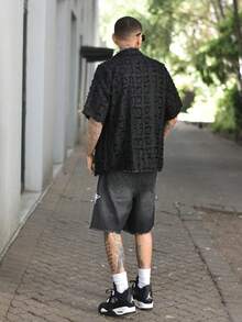 Devon Thys 男士黑色格紋襯衫，流蘇修飾，高端時尚的美式毛邊襯衫 - 黑色 - 查看 5