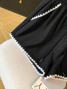 Franclia Women's Retro Y2K Style Minimalist Drawstring Waist Shorts - Black - View 5