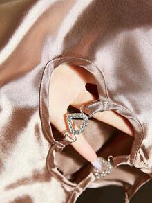 SilkySpell 1件女士加大码性感缎面高开衩长裙，优雅大方，适合所有季节，可作外衣穿着 - 卡其色 - 查看 8