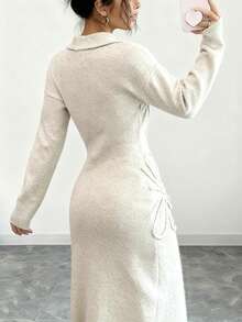 Selianne Women's Floral Print Long Sleeve Knitted Sweater Dress - Apricot - View 2