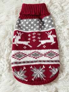 PETSIN 1件保暖圣诞宠物毛衣：驯鹿雪花撞色设计动物服装 - 彩色 - 查看 2