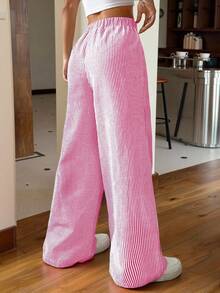 SHEIN EZwear 粉色条纹编织女裤