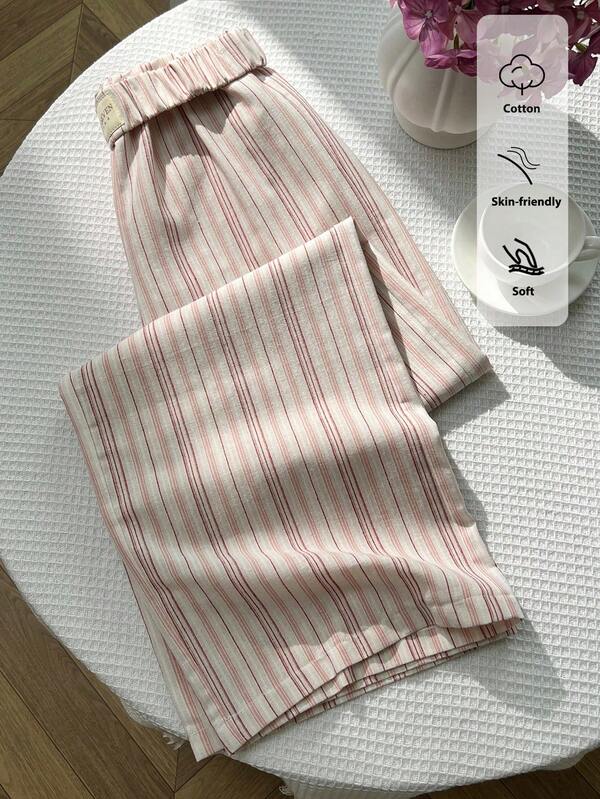 Elamini Pantalones casuales y sueltos con diseño de rayas para mujer, para uso diario, estilo universitario