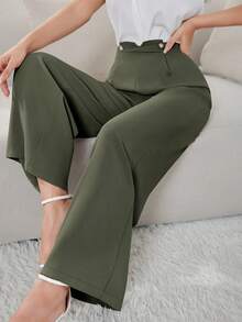 Modelyn Women's Fashionable Versatile Solid Color Wide Leg Pants - Army Green - View 5