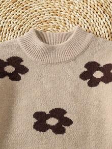 少女高领毛衣裤套装，咖啡色向日葵印花上衣，驼色罗纹针织裤，休闲舒适保暖，适合度假、旅行、秋冬季节，抓绒面料，校园风，圣诞节适用。 - 駝色 - 查看 5