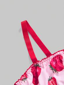 ROMWE Kawaii 2件套加大码甜美可爱草莓花卉印花文胸套装 - 彩色 - 查看 4