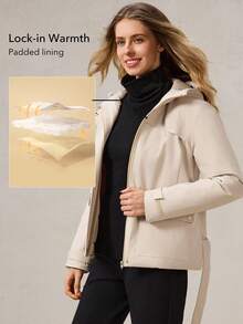 OutZeal Ski Jacket Women Shell Jacket Thermal Clothes Winter Skiing Camping Quilted Lined Water-Resistant Adjustable Belt With Zip Pockets - Apricot - View 2