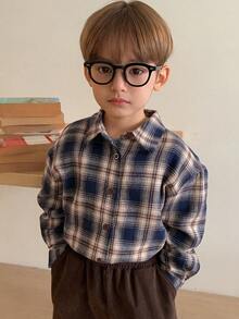 DAZY 男童格子印花纽扣前开襟休闲长袖衬衫
