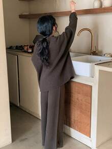 DAZY Tween Girl Solid Color Crew Neck Long Sleeve Sweater And Pants Casual Outfit