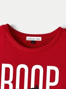 Betty Boop x SHEIN Women Casual Loose Crew Neck Short Sleeve T-Shirt, Suitable For Summer Suitable For Going Out - Red - View 3