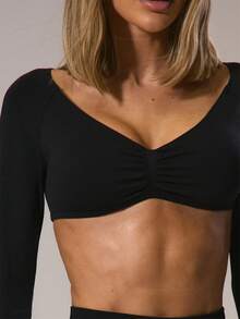 Musera Sport Long Sleeve Scrunch Sports Top And Longline Active Shorts Cycling Padel, Tennis, Pickleball Gym Fitness Yoga Pilates Daily Casual - Black - View 2
