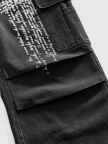 ROMWE MEN Street Life Men's Fashion Loose Fit Versatile Cargo Jeans With Pockets - Grey - View 4