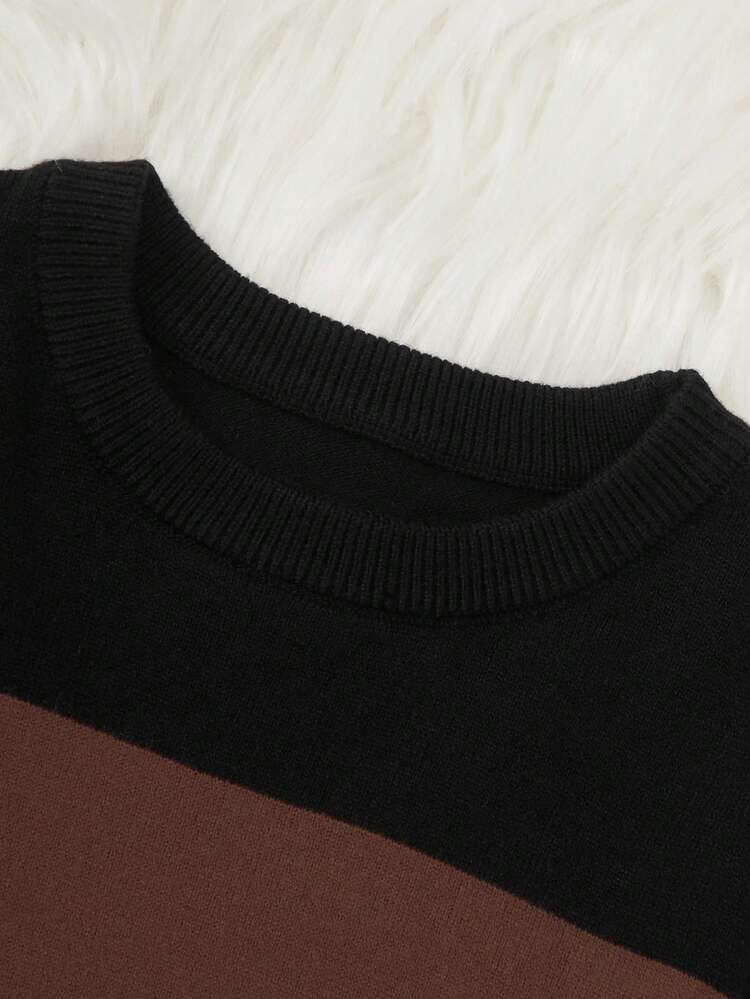 Tween Boy Striped Crew Neck Long Sleeve Casual Loose Knit Sweater, Autumn/Winter