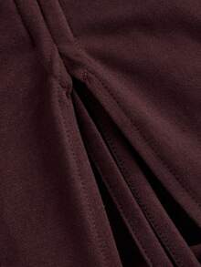 SHEIN MOD 深咖啡色女士立领露背中长连衣裙，装饰舞会礼服、连衣裙、生日礼服、秋季连衣裙、性感连衣裙、早午餐连衣裙、邮轮女士套装、返校节礼服、70年代复古高领褶皱高开衩修身长款女装 - 咖啡棕 - 查看 3