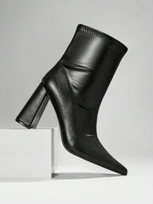 SHUZIA Women's Fashionable & Comfortable Stretch PU Ankle High Heel Booties - Black - View 7