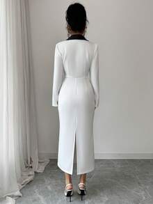 EMERY ROSE Đầm dài tay dáng midi nữ màu trắng đen phối khuy kim loại, thích hợp mặc hàng ngày đi làm, đi chơi hoặc hẹn hò. - Đen và trắng - Xem 3