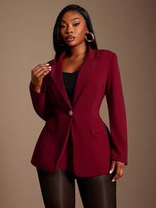 Radiana 大码女装秋冬优雅日常基础款翻领西装外套金属纽扣套装，搭配修身短裤，适合春夏、秋冬、音乐节、演唱会、嘉年华派对等场合。 - 紅色 - 查看 5