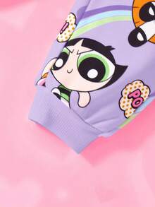 THE POWERPUFF GIRLS X SHEIN Baby Girl Cartoon Rainbow Print Cute Casual Long Sleeve Sweatshirt And Sweatpants Sports Set - Purple - View 4