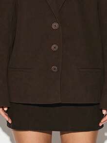 KIZN Oversized Wide Shoulder Lapel Blazer With Button Closure And Hip Length Silhouette For Fall Winter Business Casual Office Professional Formal Wear - Brown - View 4