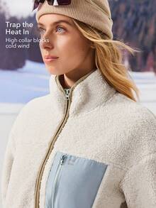 OutZeal 女士柔软保暖抓绒立领口袋拉链外套户外抓绒徒步露营秋冬季 - 米色 - 查看 3