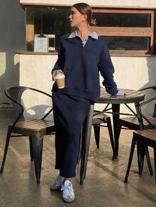 Dazy Kids Teen Girl Striped Print Long Sleeve Sweatshirt And Mini Skirt Set