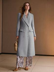 MOTF PREMIUM 女士双排扣尖领长款大衣，秋冬季 - 淺灰色 - 查看 1