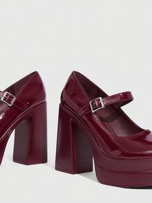 CUCCOO SZL Women's Fashion Black Mary Jane Platform Thick High Heel Pumps, Suitable For Commuting, Dating, Party, Holiday Events For Christmas - Burgundy - View 10