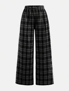 Girlism 少女格子日常穿着抓绒足球/运动裤 黑白运动阔腿裤 - 黑與白 - 查看 5