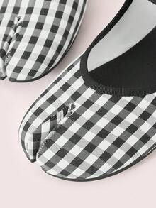 CUCCOO DOLLMOD Giày bệt Mary Jane kẻ caro đen trắng chia ngón dành cho nữ, phong cách cổ điển, đi làm - màu đen - Xem 8