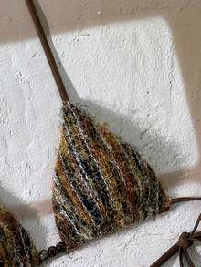 Swim Chiccia 女士泳衣两件套，性感优雅浪漫针织亮片挂脖系带泳装，女士度假装，女士精致优雅沙滩泳装套装 - 棕色 - 查看 9