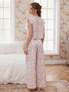 Bộ đồ ngủ áo và quần họa tiết nơ hoa sọc dành cho nữ - Nhiều màu - Xem 2