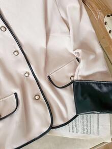 Modelyn Chaqueta elegante y versátil de talla grande con cuello redondo, manga larga, botones delanteros y ribete de color block