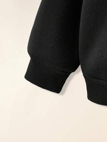 Baby Girl Casual Cartoon Pattern Crew Neck Sweatshirt Thick Set, Suitable For Autumn/Winter, Classic Cute Cartoon Heart & Bow Print - Black - View 6