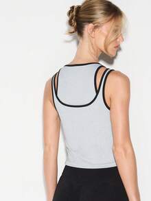 KIZN Double Layer Performance Tank Top With Contrast Black Trim Athletic Racerback Design - Light Grey - View 2