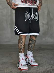 Devon Thys 男士夏季新款男友风速干休闲运动短裤，配有抽绳腰带，适合健身、跑步和沙滩装，Emo，2000 年代风格 - 黑色 - 查看 6