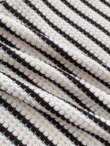 少女休闲蕾丝边吊带背心和阔腿条纹针织裤套装，适合日常穿着 - 黑與白 - 查看 5