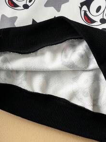 SHEIN Felix The Cat Young Girl Cute Cartoon Cat Pattern Sweatshirt, Black & White Adorable Graphic Long Sleeve Sweatshirt - Black - View 7