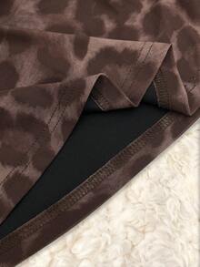 Franclia 女士时尚豹纹网纱露肩长袖上衣 - 棕色 - 查看 4