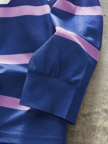 AXEPEAK Áo thun polo tay dài in chữ kẻ sọc thường ngày cỡ lớn dành cho nam, mùa thu - Màu xanh lam - Xem 3