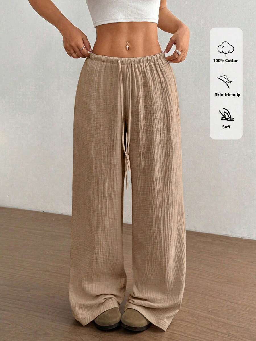 Flirla Women Casual Straight Leg Low-Rise Cotton Pants Fall Cloth For Women - Khaki - View 1