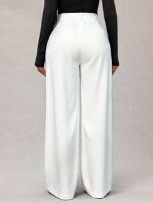 Radiana Women's Minimalist And Stylish White Wide-Leg Pants, Suitable For Commuting, White Wide-Leg Pants, High-Waisted Wide-Leg Pants, White Suit Pants, Autumn And Winter.,Spring To Summer, - White - View 2