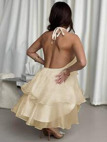 Firerie Váy bồng cổ yếm organza trắng hở lưng nhiều lớp lãng mạn thanh lịch, thích hợp cho ngày lễ tình nhân - Màu be - Xem 3